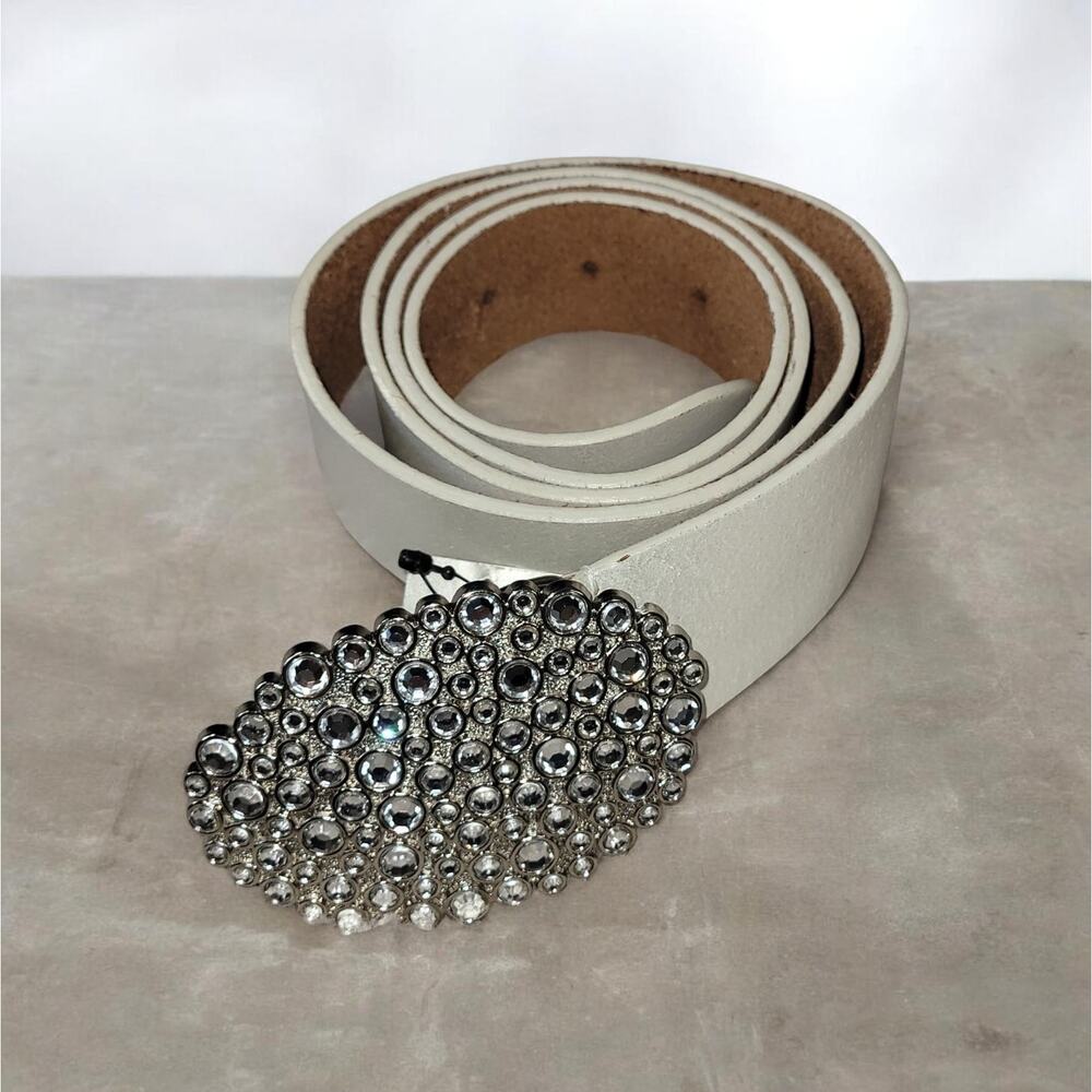 NWT Chico's Shannon Shine Ivory Belt 3 Rhinestone Bling Buckle Western Glam